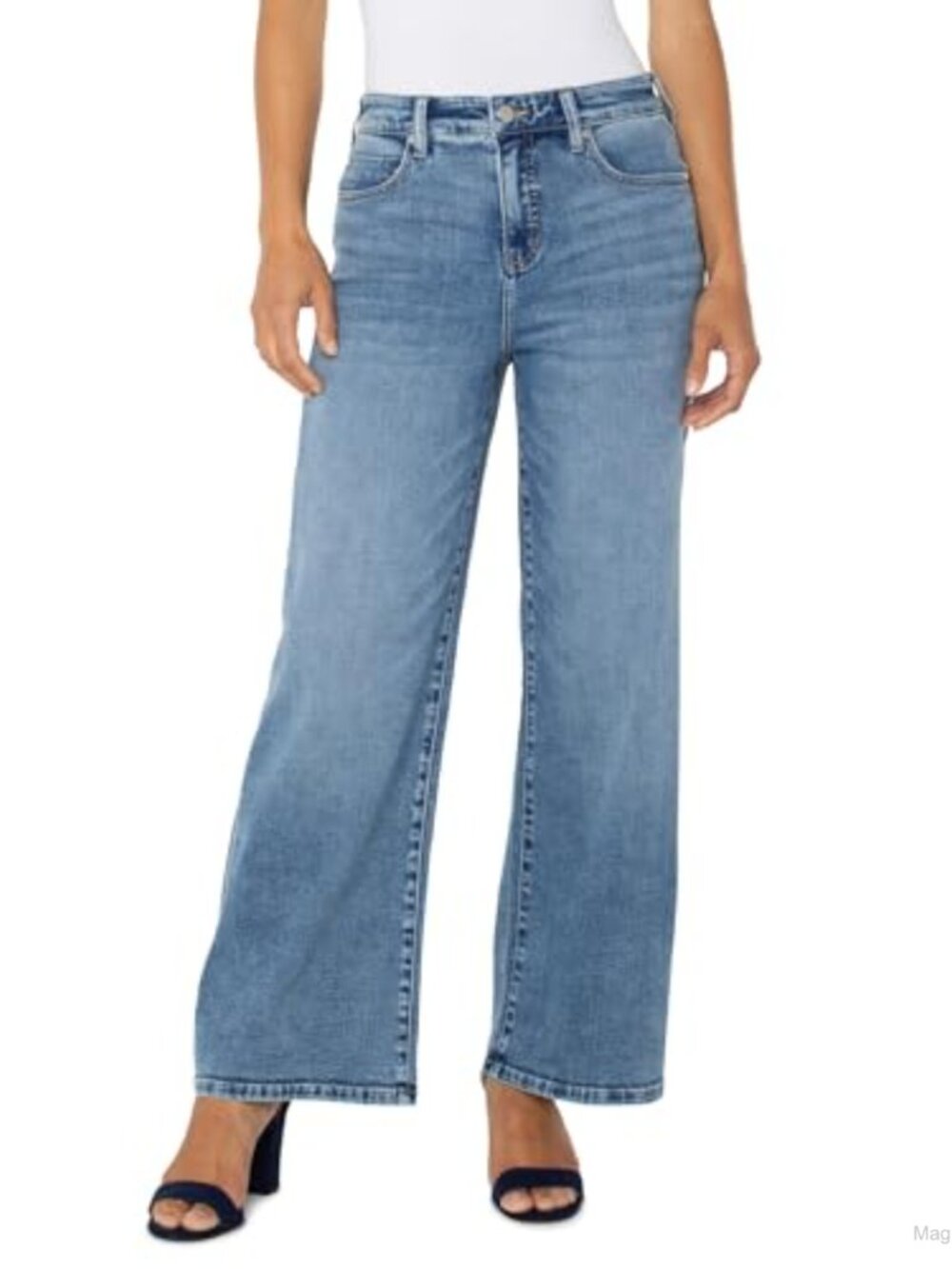 High Rise Wide Leg Jeans 30in Inseam Stretch Twill